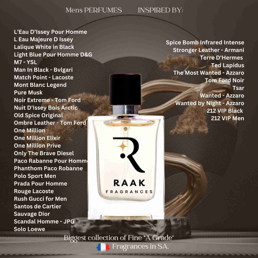 Raak Fragrances MensPerfume 50ml Select your choice from our list
